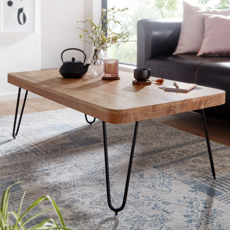 Couchtisch Bagli 115cm Akazie Massivholz Metallbeine Landhausstil