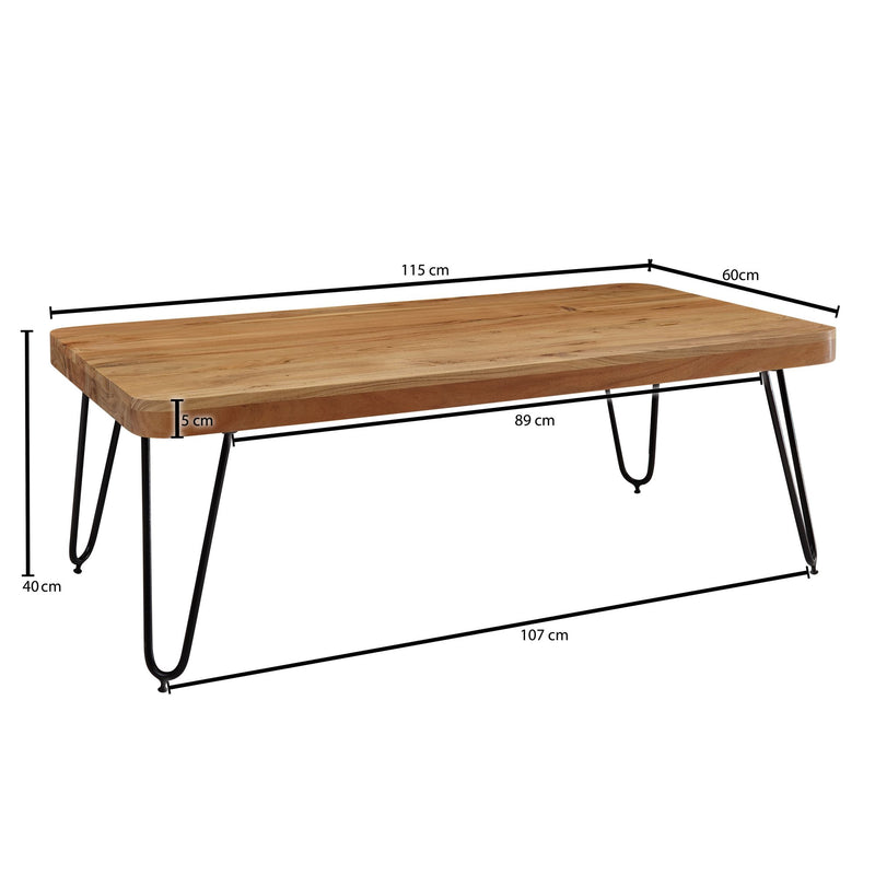 Couchtisch Bagli 115cm Akazie Massivholz Metallbeine Landhausstil
