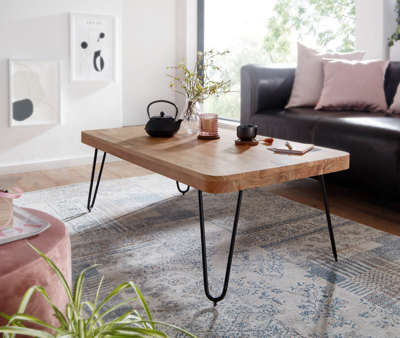 Couchtisch Bagli 115cm Akazie Massivholz Metallbeine Landhausstil