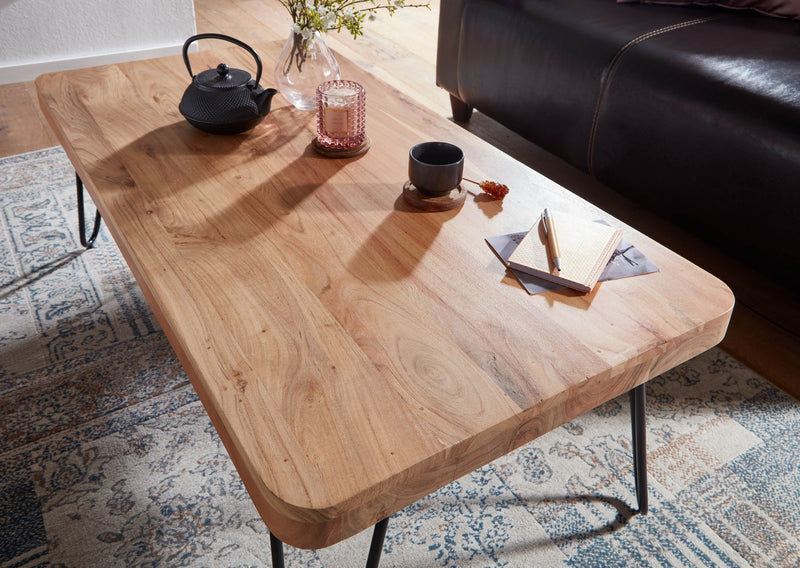 Couchtisch Bagli 115cm Akazie Massivholz Metallbeine Landhausstil