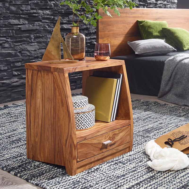 Nachttisch MUMBAI Sheesham Massivholz 53cm 1 Schublade Landhausstil