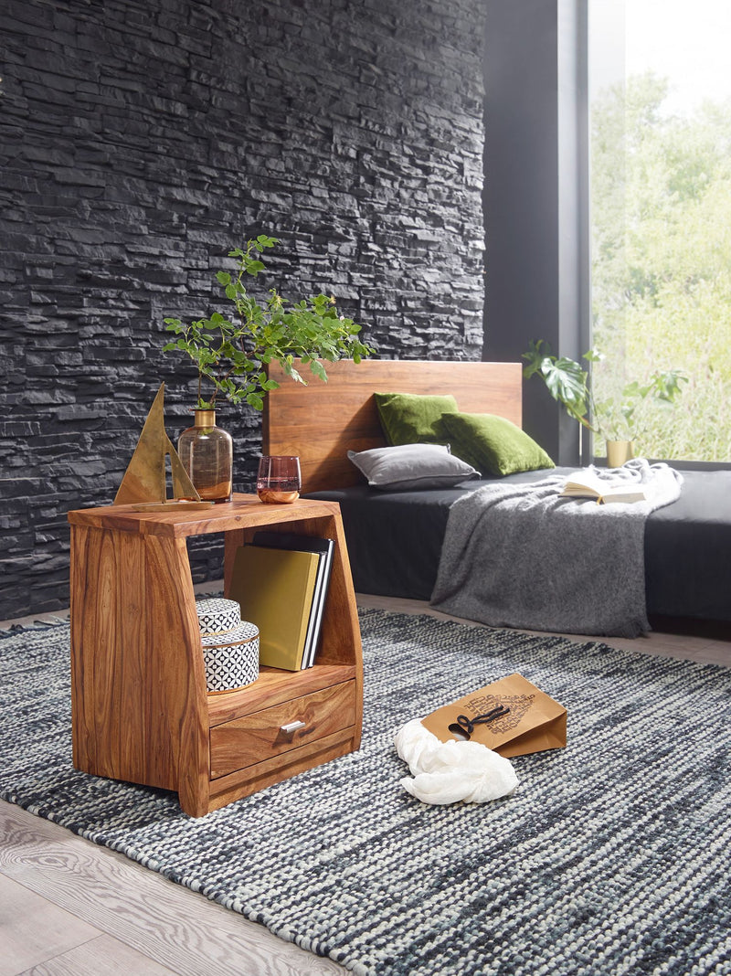 Nachttisch MUMBAI Sheesham Massivholz 53cm 1 Schublade Landhausstil