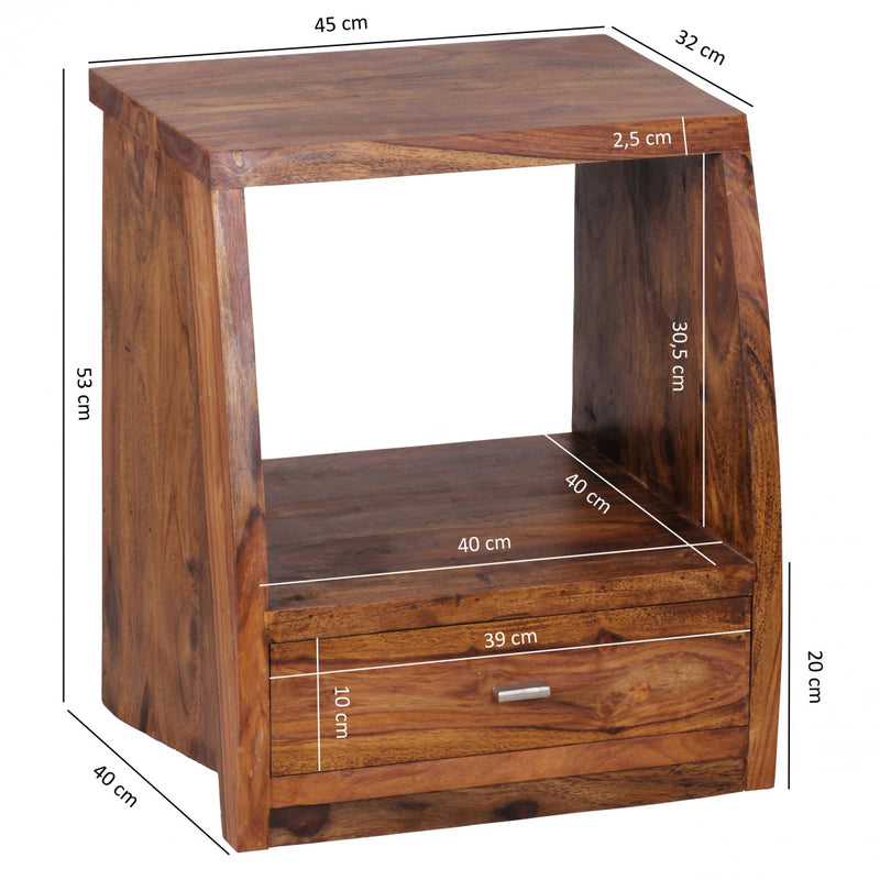 Nachttisch MUMBAI Sheesham Massivholz 53cm 1 Schublade Landhausstil