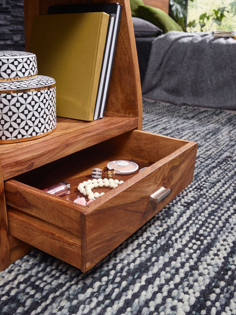 Nachttisch MUMBAI Sheesham Massivholz 53cm 1 Schublade Landhausstil