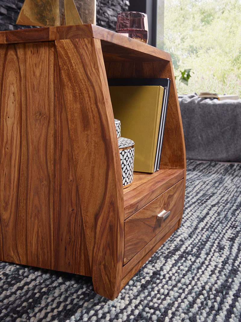Nachttisch MUMBAI Sheesham Massivholz 53cm 1 Schublade Landhausstil