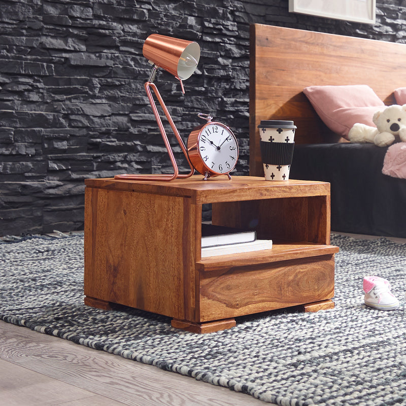 Nachttisch MUMBAI Sheesham Massivholz 30cm 1 Schublade Landhausstil