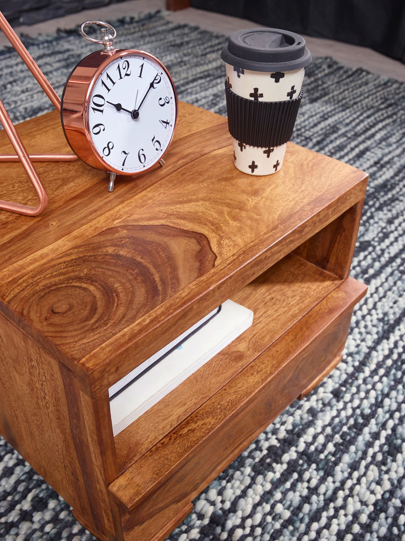 Nachttisch MUMBAI Sheesham Massivholz 30cm 1 Schublade Landhausstil