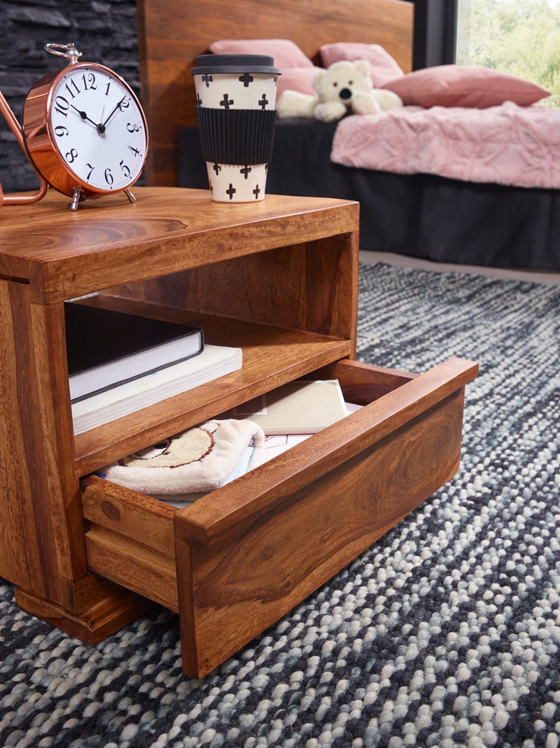 Nachttisch MUMBAI Sheesham Massivholz 30cm 1 Schublade Landhausstil