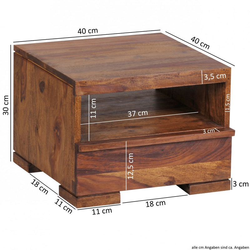 Nachttisch MUMBAI Sheesham Massivholz 30cm 1 Schublade Landhausstil
