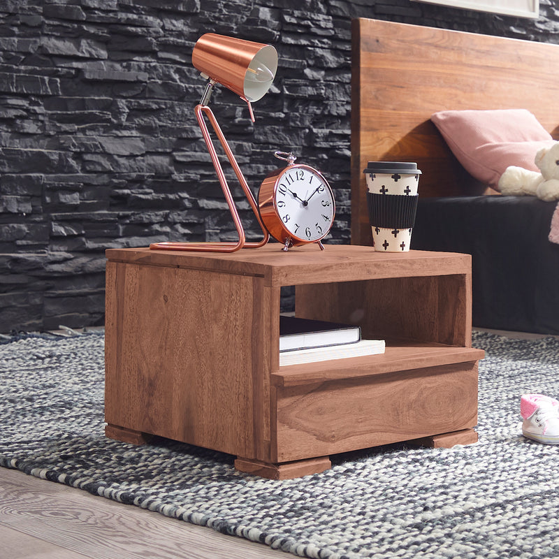 Nachttisch MUMBAI Akazie Massivholz 30cm 1 Schublade Landhausstil