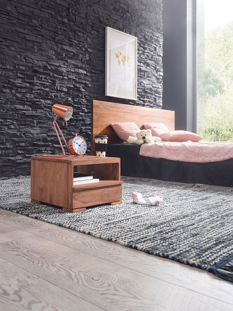 Nachttisch MUMBAI Akazie Massivholz 30cm 1 Schublade Landhausstil