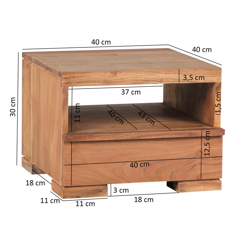 Nachttisch MUMBAI Akazie Massivholz 30cm 1 Schublade Landhausstil