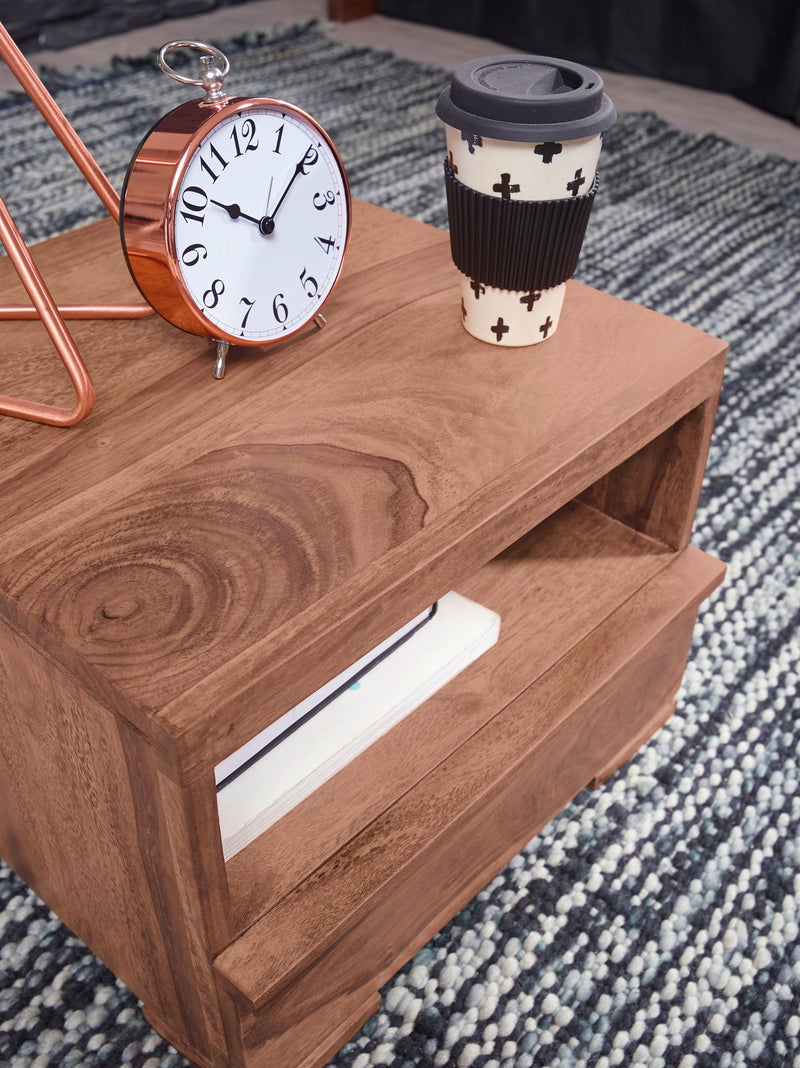 Nachttisch MUMBAI Akazie Massivholz 30cm 1 Schublade Landhausstil