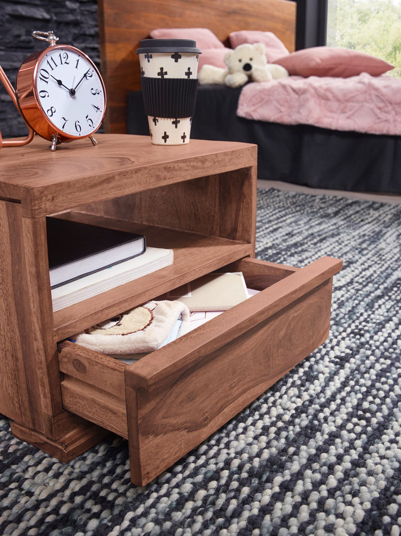 Nachttisch MUMBAI Akazie Massivholz 30cm 1 Schublade Landhausstil