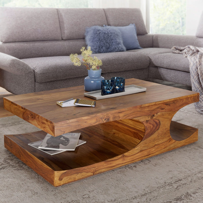 Couchtisch BOHA Sheesham Massivholz 118cm Landhausstil Dunkelbraun