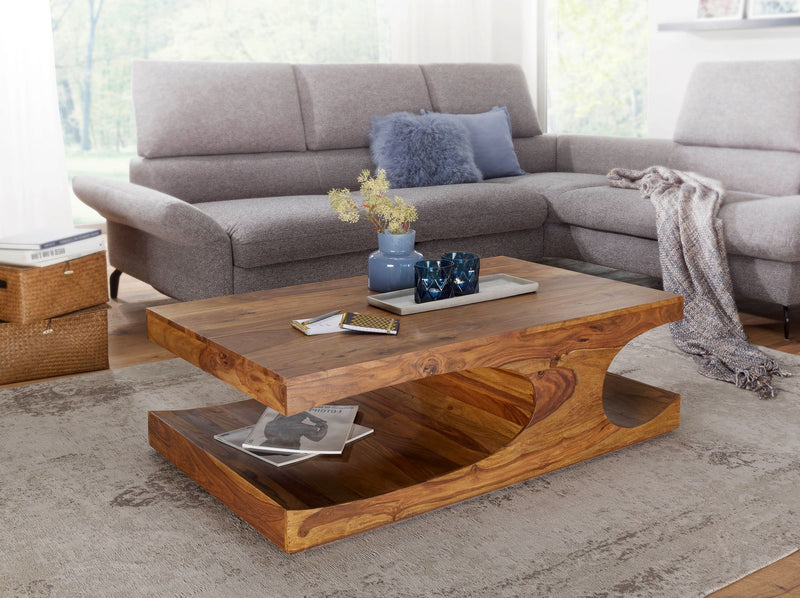 Couchtisch BOHA Sheesham Massivholz 118cm Landhausstil Dunkelbraun