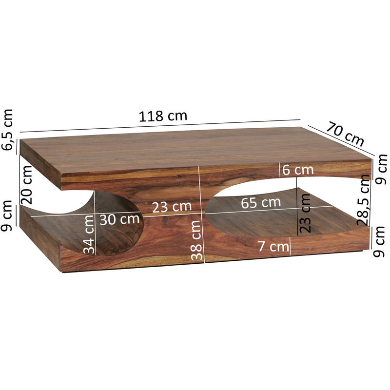 Couchtisch BOHA Sheesham Massivholz 118cm Landhausstil Dunkelbraun