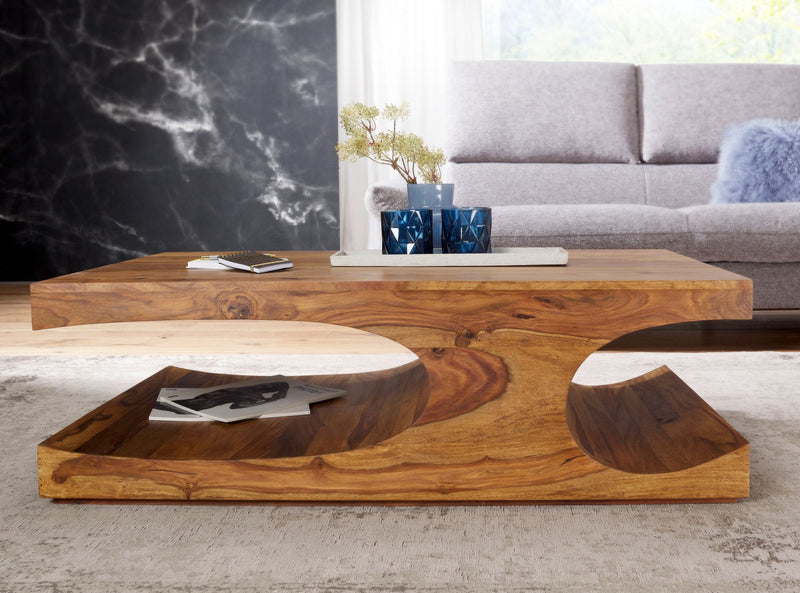 Couchtisch BOHA Sheesham Massivholz 118cm Landhausstil Dunkelbraun