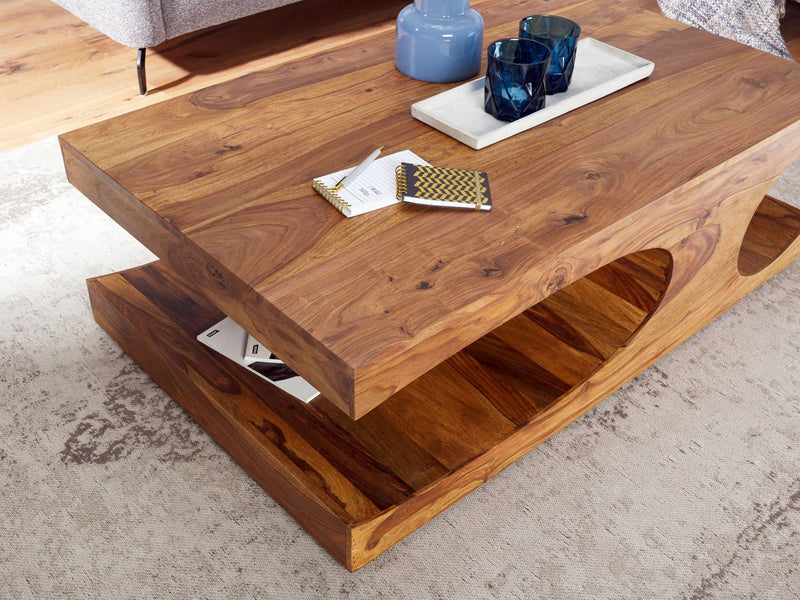 Couchtisch BOHA Sheesham Massivholz 118cm Landhausstil Dunkelbraun
