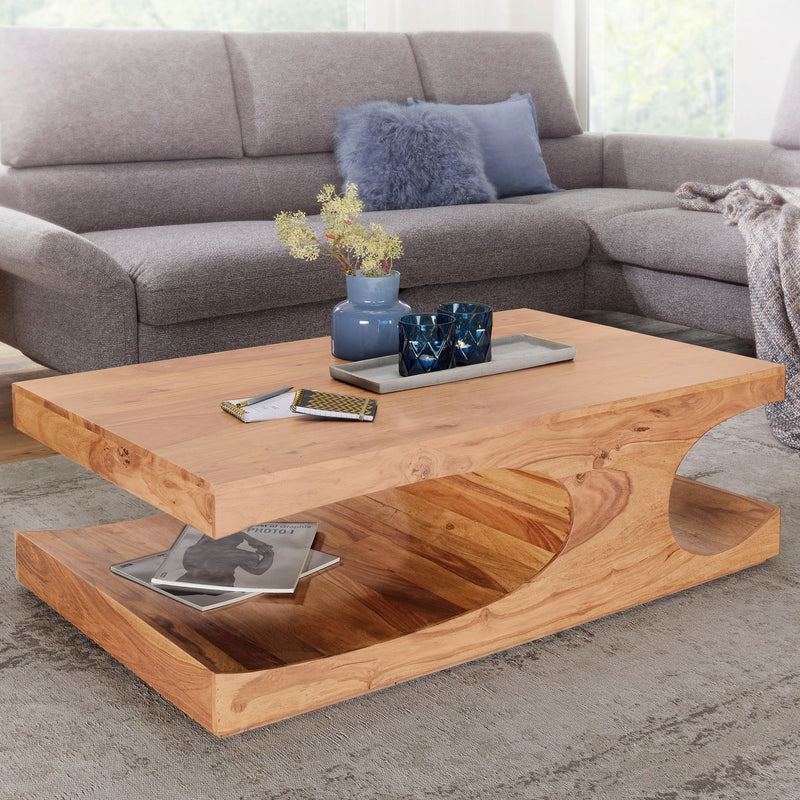 Couchtisch BOHA 118cm Akazie Massivholz Dunkelbraun Landhausstil