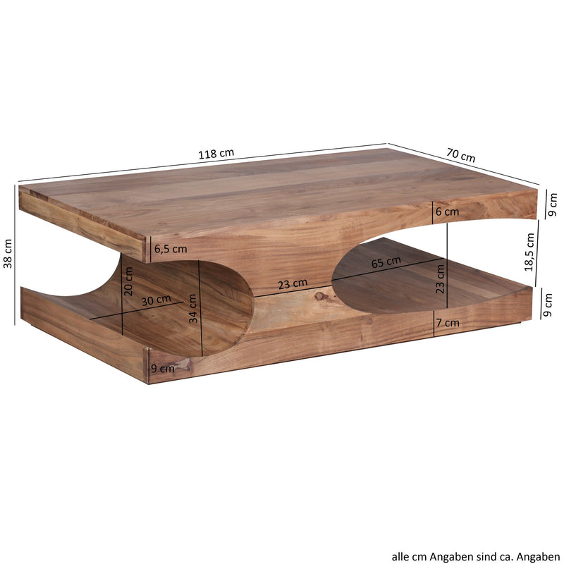 Couchtisch BOHA 118cm Akazie Massivholz Dunkelbraun Landhausstil
