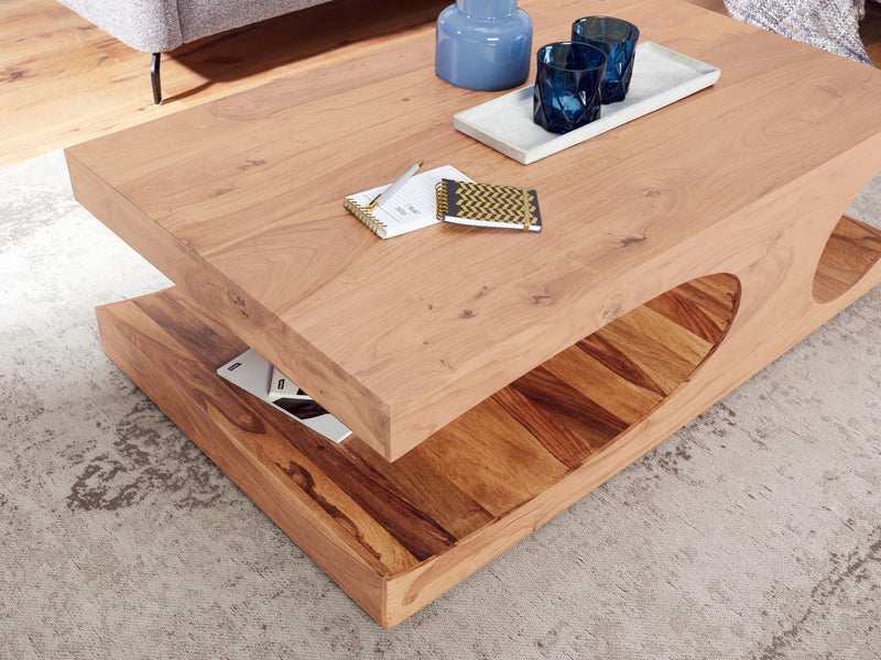 Couchtisch BOHA 118cm Akazie Massivholz Dunkelbraun Landhausstil