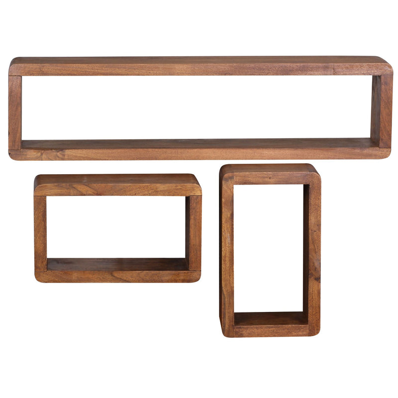 Wandregal 3er Set BOHA Sheesham Holz Landhausstil Viereckig