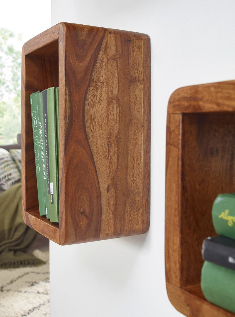Wandregal 3er Set BOHA Sheesham Holz Landhausstil Viereckig