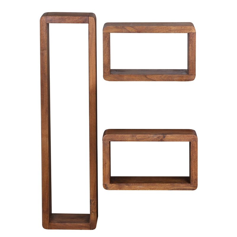 Wandregal 3er Set BOHA Sheesham Holz Landhausstil Viereckig