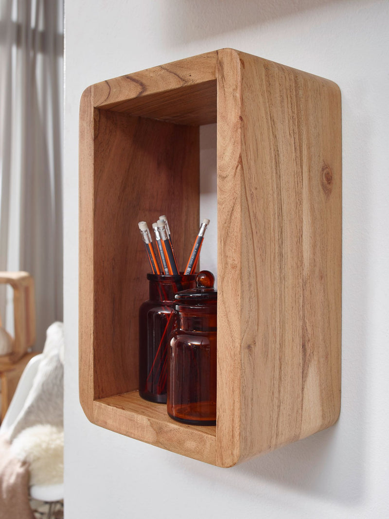 Wandregal 3er Set BOHA Akazie Massivholz Landhausstil Viereckig