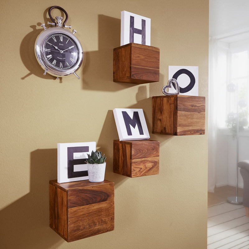 Wandregal Set Mumbai 4er Sheesham Massivholz Landhaus 25/20cm