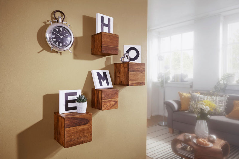 Wandregal Set Mumbai 4er Sheesham Massivholz Landhaus 25/20cm