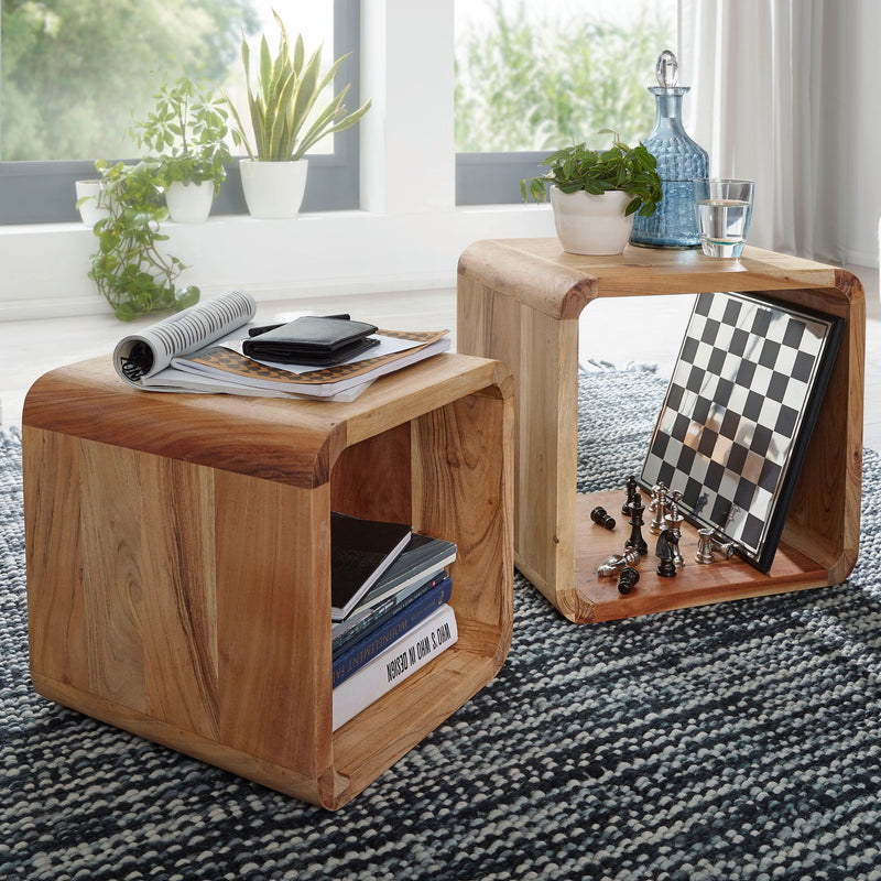 Satztisch-Set BOHA 2er Massivholz Akazie Landhausstil Braun