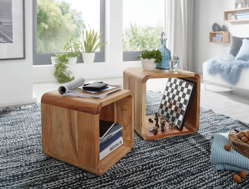 Satztisch-Set BOHA 2er Massivholz Akazie Landhausstil Braun