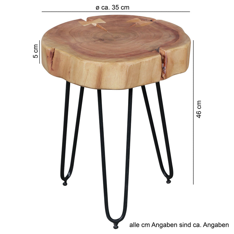 Beistelltisch BAGLI 30x30cm Akazie Massivholz Baumkante Echtholz