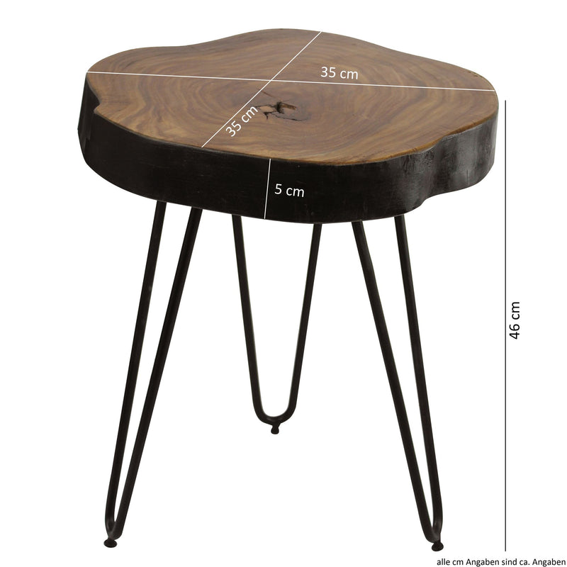 Beistelltisch BAGLI 35x35cm Sheesham Massivholz Baumkante