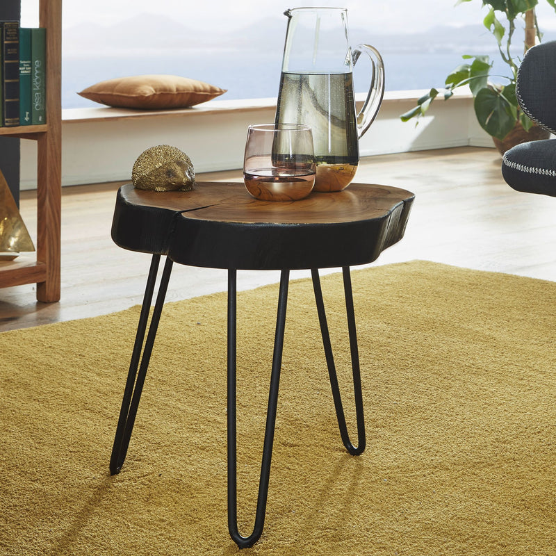 Beistelltisch BAGLI 35x35cm Sheesham Massivholz Baumkante