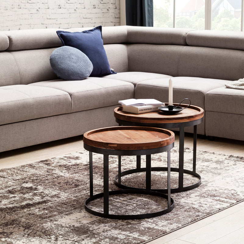 Beistelltische Akola 2er Set Sheesham Massivholz Metallgestell Landhausstil