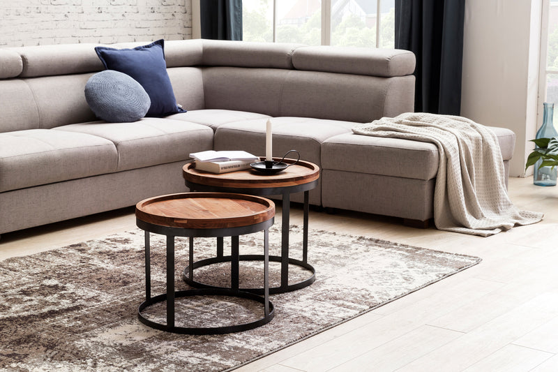 Beistelltische Akola 2er Set Sheesham Massivholz Metallgestell Landhausstil