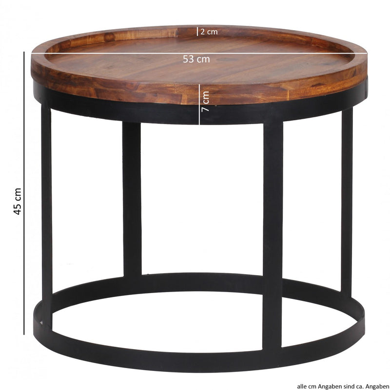 Beistelltische Akola 2er Set Sheesham Massivholz Metallgestell Landhausstil
