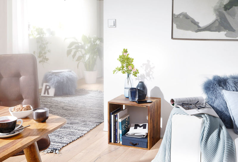 Regal Mumbai Sheesham 43,5cm Massivholz Cube Landhaus-Stil