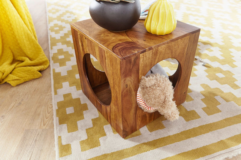 Beistelltisch Mumbai Sheesham Massivholz 35x35x35cm Würfel Stauraum