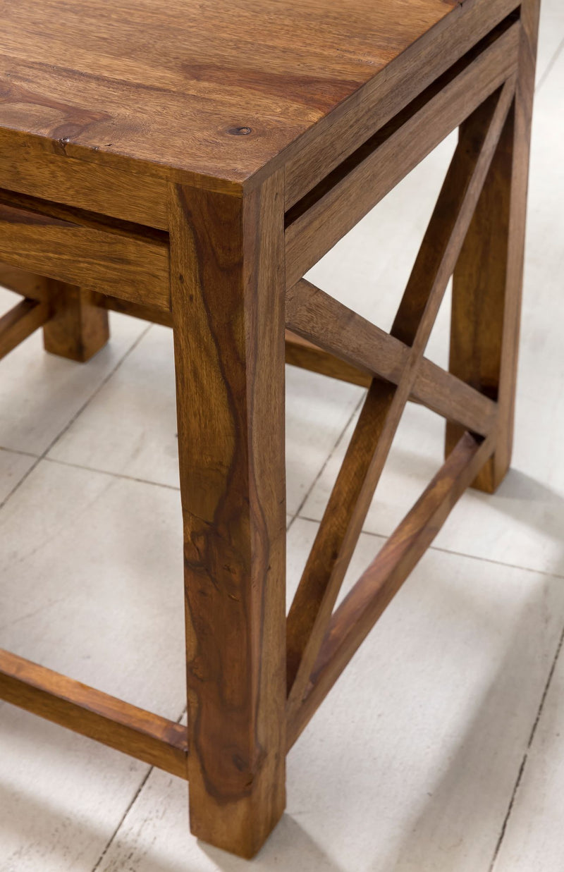 Beistelltisch Set PALI Sheesham Massivholz Dunkelbraun Landhausstil