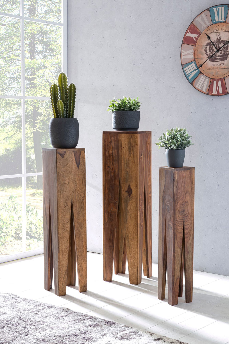 Beistelltisch 3er Set Sheesham Massivholz Quadratisch Modern Wohnzimmer