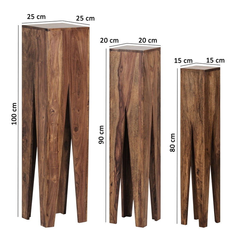 Beistelltisch 3er Set Sheesham Massivholz Quadratisch Modern Wohnzimmer