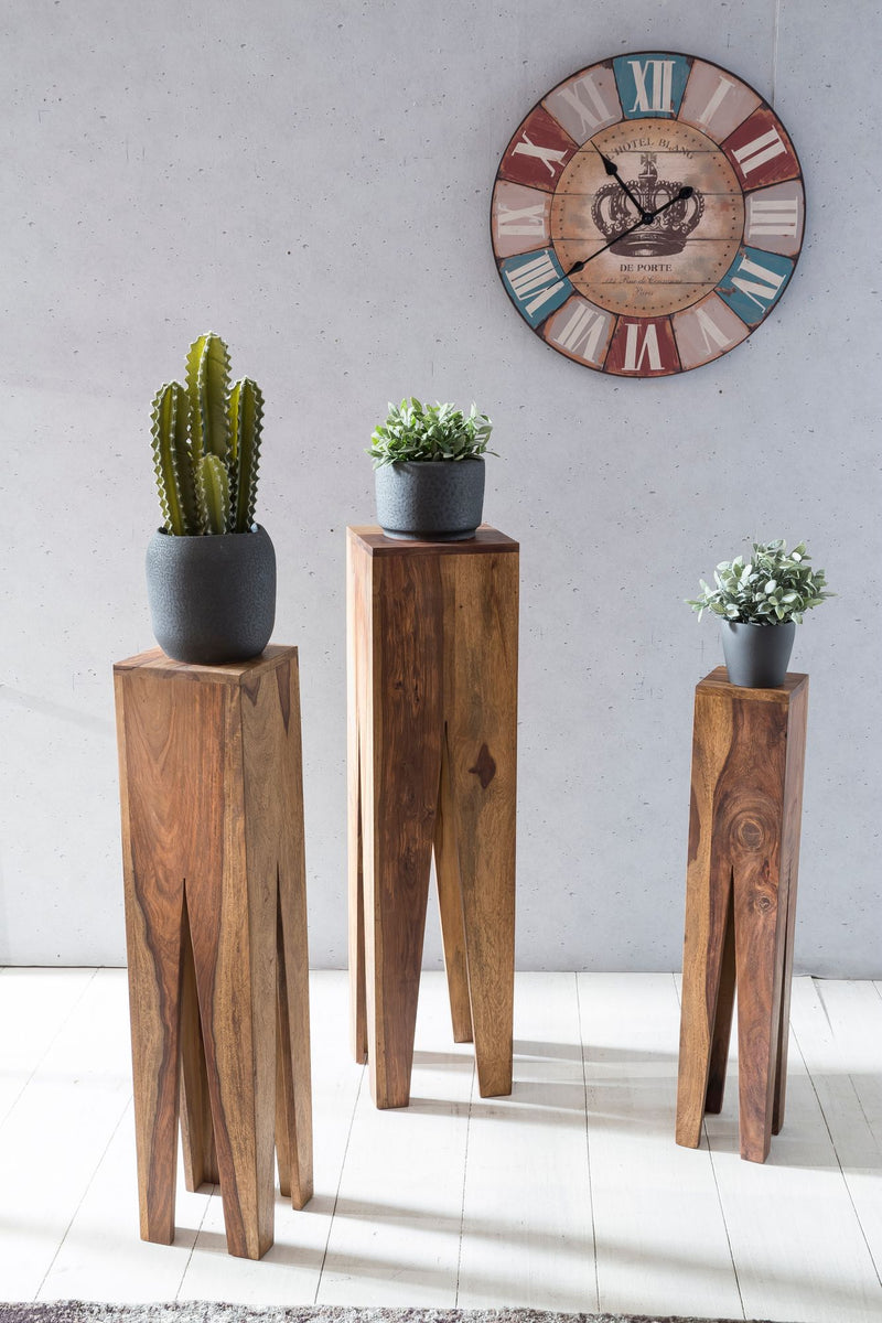 Beistelltisch 3er Set Sheesham Massivholz Quadratisch Modern Wohnzimmer