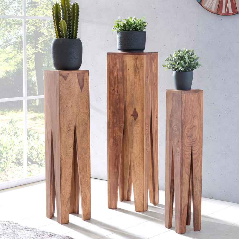 Beistelltisch 3er Set Akazie Massiv Quadratisch Modern Wohnzimmer