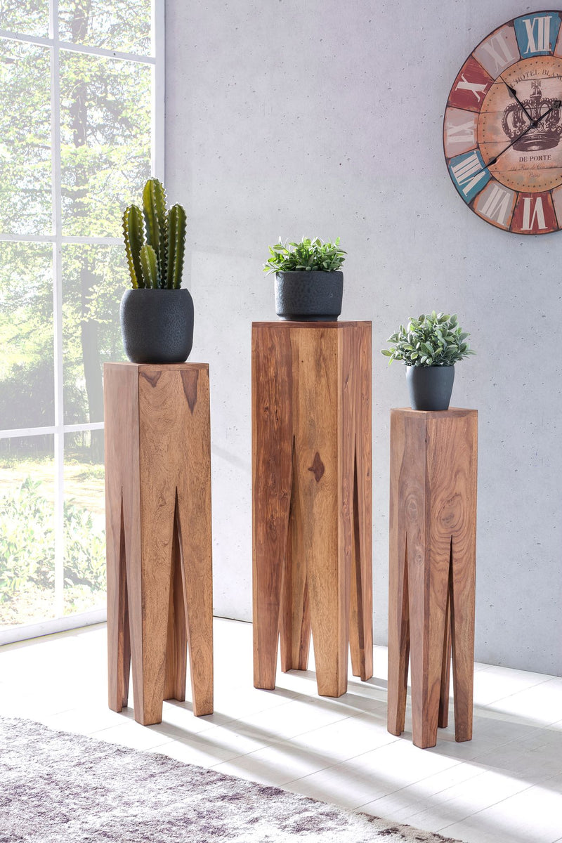 Beistelltisch 3er Set Akazie Massiv Quadratisch Modern Wohnzimmer