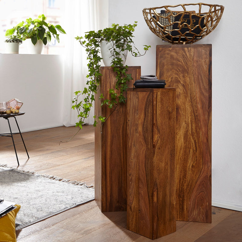Beistelltisch 3er Set Sheesham Massivholz Quadratisch Modern Wohnzimmer