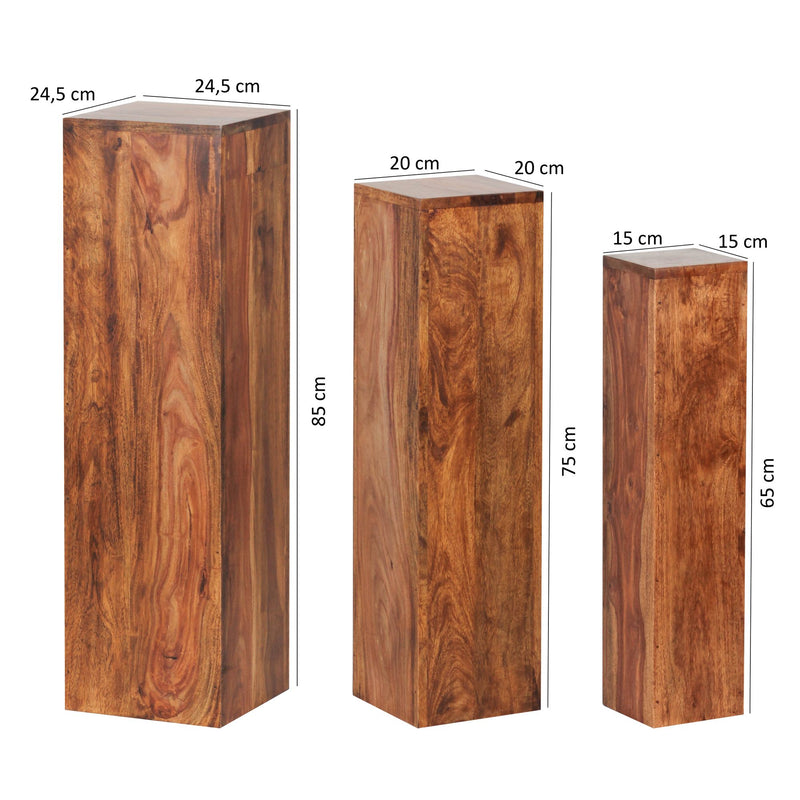 Beistelltisch 3er Set Sheesham Massivholz Quadratisch Modern Wohnzimmer